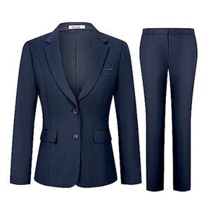 Women's 2 Piece Suit Lady 2 Button Business Work Office Slim Fit Blazer Jacket